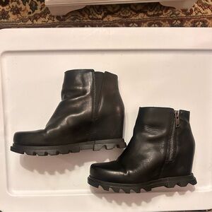 Black Wedge Ankle Boots with Zipper